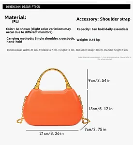 Size chart and dimensions for the stylish PU leather box handbag with chain strap