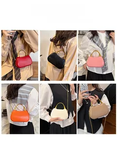 Multiple color options of mini box bags with gold bamboo handles and chain straps