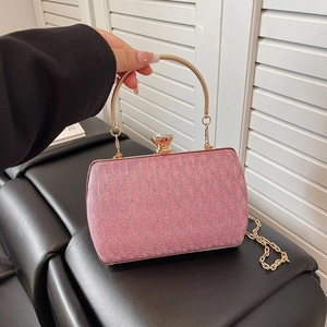 Sequin Evening Clutch Bag For Women Metal Handle Rhinestone Lock Shimmer Box Handbag Chain Crossbody Purse Wedding Party