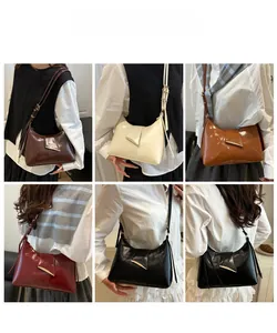 Collage of chic shoulder bags in five colors with stylish gold hardware details