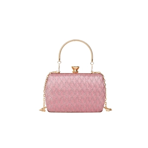 Pink sequin evening clutch bag with gold handle and chain strap for women