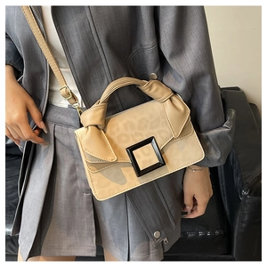 Detail of retro crossbody bag with leopard print flap and chic black square buckle