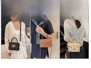 Detalles de los bolsos bandolera en negro, marrón y estampado de oso con cierre