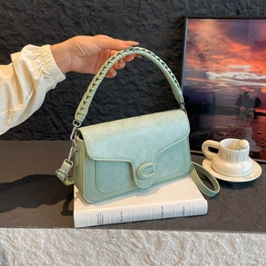 Korean Style Plaid Saddle Bag For Women Vintage PU Leather Crossbody Bag With Metal C Buckle Woven Handle Shoulder Bag