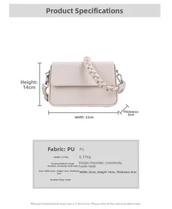 Spécifications de taille détaillées d'un sac bandoulière en PU beige à poignée tressée