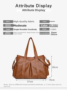 Brown leather tote bag size chart with dimensions 37cm width and 28cm height