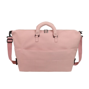 Pink waterproof travel duffel bag with double handles and adjustable shoulder strap