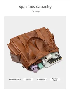 Interior detail showing large capacity of the vintage brown tote with daily essentials