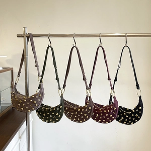 Western style rivet shoulder bags in five colors with matte suede finish and metal studs