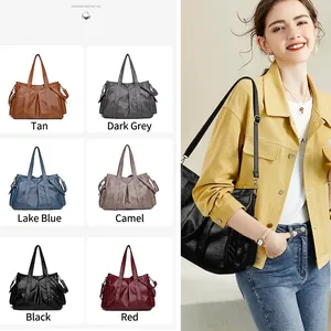 Large tote bag for women with adjustable straps shown in six colors and lifestyle view
