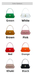 Grid display of minimalist rectangle leather shoulder bags in eight assorted vibrant colors