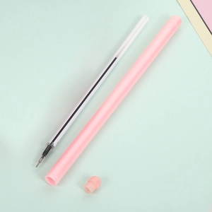 Pink cartoon bear plush ball gel pen with detachable matte barrel and needle tip
