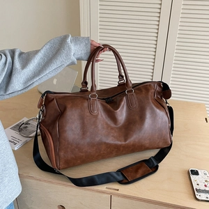 Retro PU Leather Travel Duffel Bag Large Capacity With Shoe Compartment For Men Women Gym Weekend Sports Casual Style