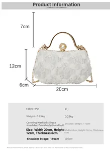 Lace evening box bag detail with dimensions 20x12x6cm and gold pearl handle