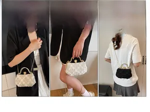 Lace floral clutch bag with pearl clasp showing handbag, shoulder, and crossbody styles