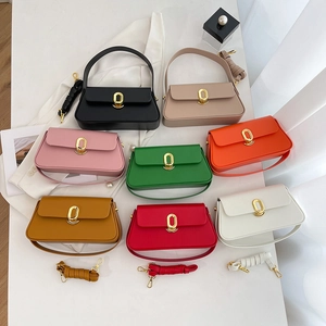 Fashionable PU leather square handbags in various colors with golden metal locks and straps