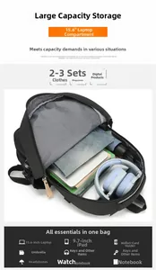 Interior detail of backpack showing large capacity and 15.6 inch laptop compartment