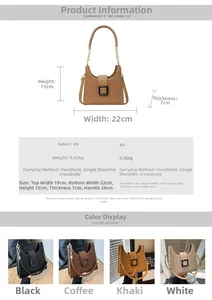Detailed size chart for the quilted PU leather tote showing dimensions and strap options