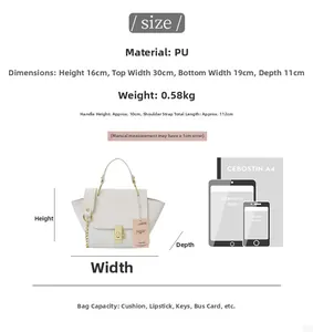 Detailed size chart for crocodile pattern tote bag with PU material and measurements