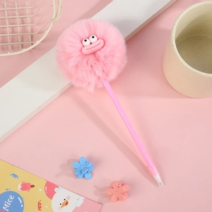 Bolígrafo de peluche monstruo rosa con ojos lindos y labios divertidos de oficina
