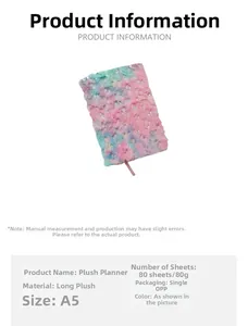 Detail of A5 colored long plush notebook featuring sparkling sequins and pink ribbon bookmark
