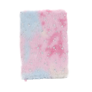 Rainbow gradient plush notebook with silver sequin hearts and pink ribbon bookmark