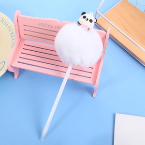 Stylo bille panda mignon avec pompon blanc duveteux et design créatif pour étudiants
