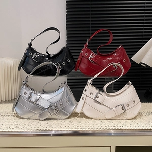 Chic Y2K motorcross shoulder bags in black red silver and white with belt buckles