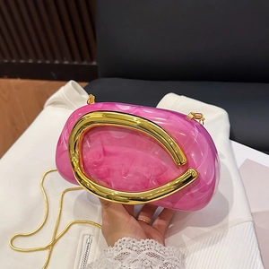 Women Acrylic Marble And Mirror Evening Clutch Bag With Metal Handle And Removable Chain Strap Party Crossbody Handbag