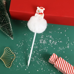 Süßer Weihnachts-Kugelschreiber mit weißem Plüsch-Pompon und festlichem Schneemann-Dekor