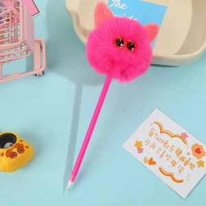 Penna a sfera mostro in peluche magenta con orecchie per cancelleria scolastica