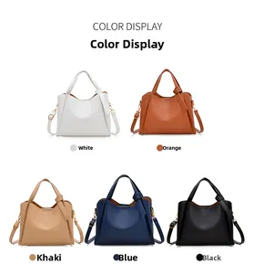 Multi-color soft PU leather bucket bags with top handles and adjustable shoulder straps