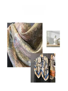 Detailed close-up of floral printed silk scarves showing soft textures and vibrant patterns