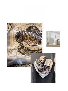 Detailed view of lightweight silk scarf featuring elegant vintage rose floral print textures