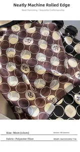 Close-up of a 90cm square scarf with polka dot camellia print and machine-rolled edges