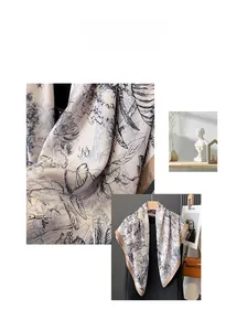 Vue détaillée du motif Toile de Jouy sur une écharpe en soie élégante et légère