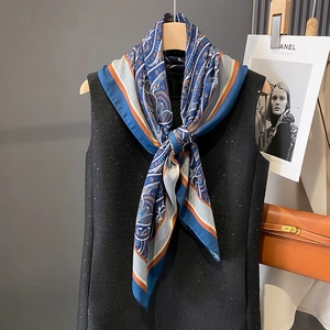 Paisley Print Square Scarf Elegant Polyester Satin Shawl Large Retro Geometric Pattern For Women Versatile Accessory