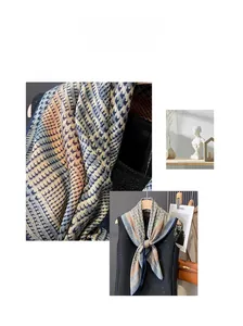 Detailed close-up showing houndstooth patterns and gradient stripes on lightweight scarf