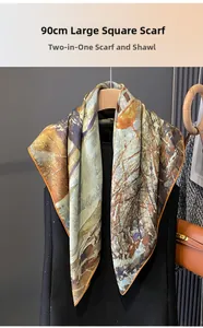 Macro view of abstract oil painting silk scarf with vibrant orange hand-rolled edges