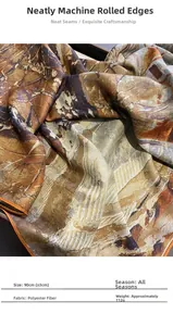 Detail of 90cm vintage square scarf showing polyester fabric and machine-rolled edges