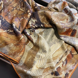 90cm vintage silk twill square scarf featuring abstract oil painting print and orange edges