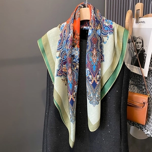 Élégant Foulard Carré Imprimé Paisley Floral Double Face Satin Artificielle Polyester Châle Femmes Style Vintage Solaire