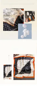 Détails de l'écharpe en 100% soie de mûrier avec motifs de camélia et pois élégants