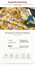Detail showing high-quality silk scarf edge stitching with 70x70cm size specifications