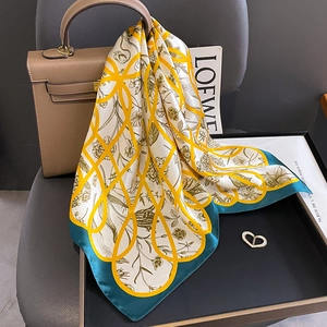 Mulberry Satin Square Scarf Vintage Floral Geometric Print Elegant Satin Neck Wrap Professional Fashion For Women