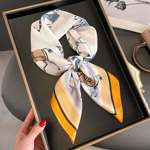 Pure Mulberry Satin Square Scarf Retro Horse Print Elegant Satin Neck Head Wrap Fashion Scarf For Women