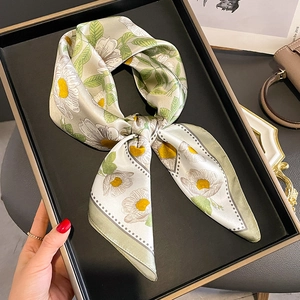 Vintage floral 100% silk scarf with daisy pattern in an elegant gift box presentation