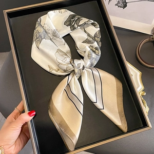 Retro butterfly floral print silk scarf in premium gift box with elegant gold-tone edges