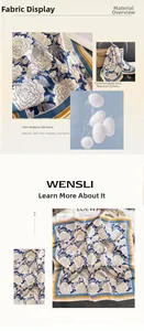 Detailed view of the 100% real silk material texture with elegant vintage floral patterns