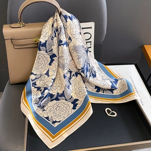 Vintage Mulberry Silk Square Scarf For Women Elegant Floral Print Luxury Silk Neck Scarf Stylish Hair Wrap Bandana Fashion Accessory